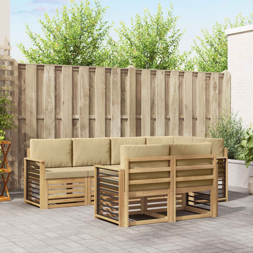 vidaXL Utomhussoffset 7 pcs Vit och Beige 247 x 128,5 x 73 cm