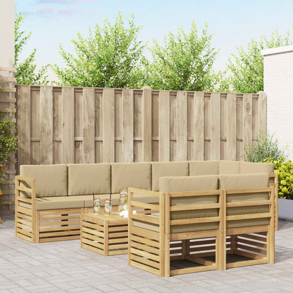 vidaXL Utomhussoffset 9 pcs Vit och Beige 59 x 59 x 37 cm Polyester