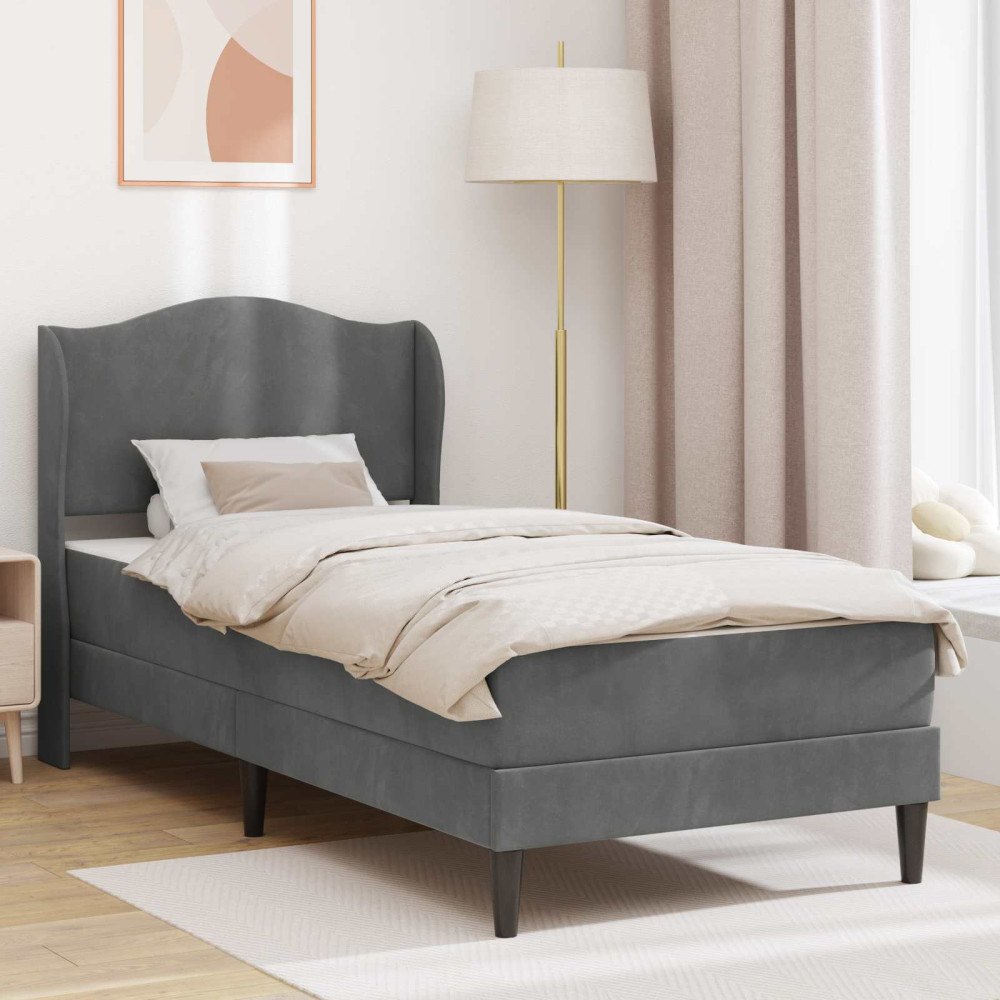 vidaXL Sängram med huvudgavel Mörkgrå 90 x 190 cm Sammet