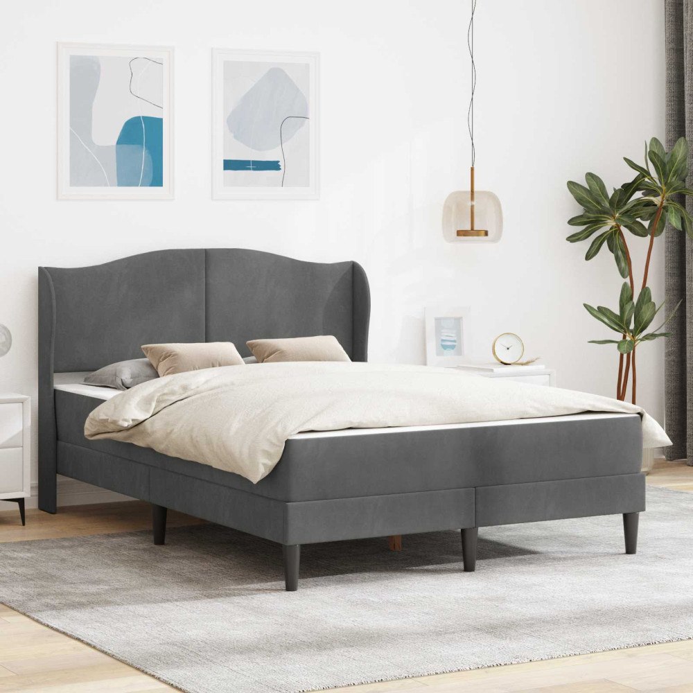 vidaXL Sängram med huvudgavel Mörkgrå 140 x 190 cm Sammet