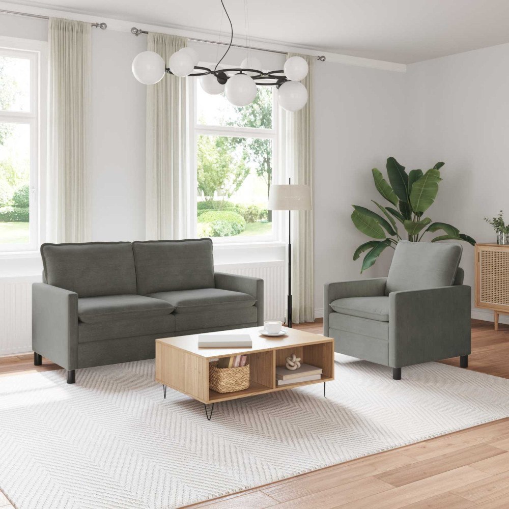vidaXL Soffset 2 pcs Ljusgrå Tyg