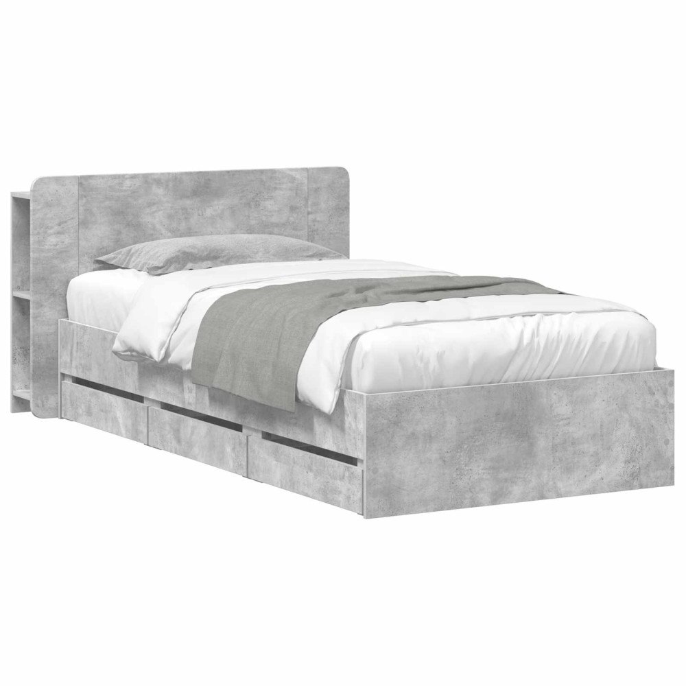 vidaXL Sängram med förvaring Betonggrå 75 x 190 cm Konstruerat trä