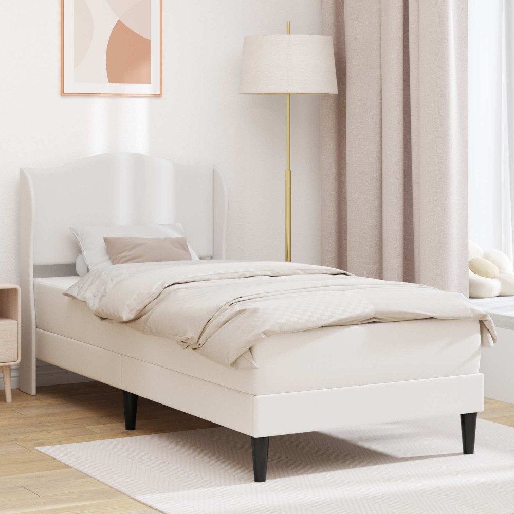 vidaXL Sängram med huvudgavel Vit 90 x 190 cm Konstläder