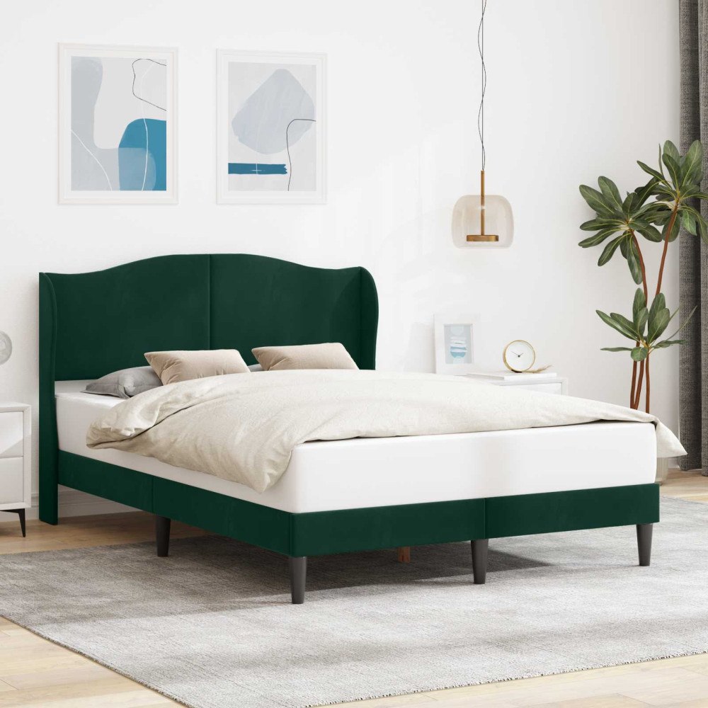 vidaXL Sängram med huvudgavel Mörkgrön 140 x 190 cm Sammet