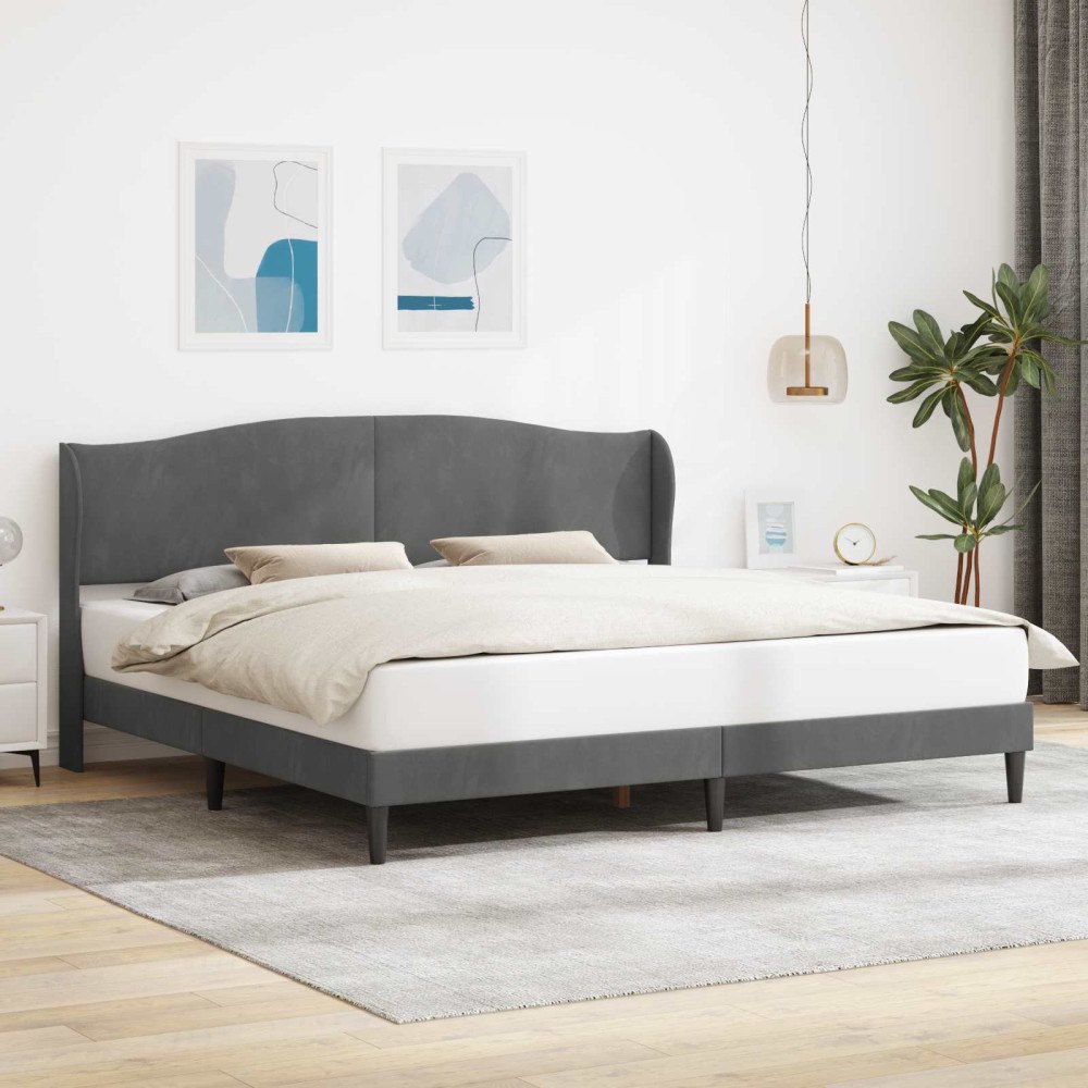 vidaXL Sängram med huvudgavel Mörkgrå 200 x 200 cm Sammet