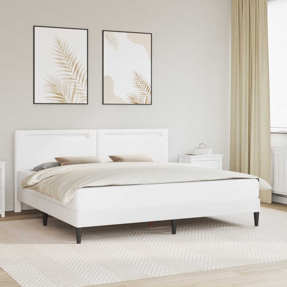 vidaXL Sängram med LED-ljusslingor Vit 180 x 200 cm Konstläder