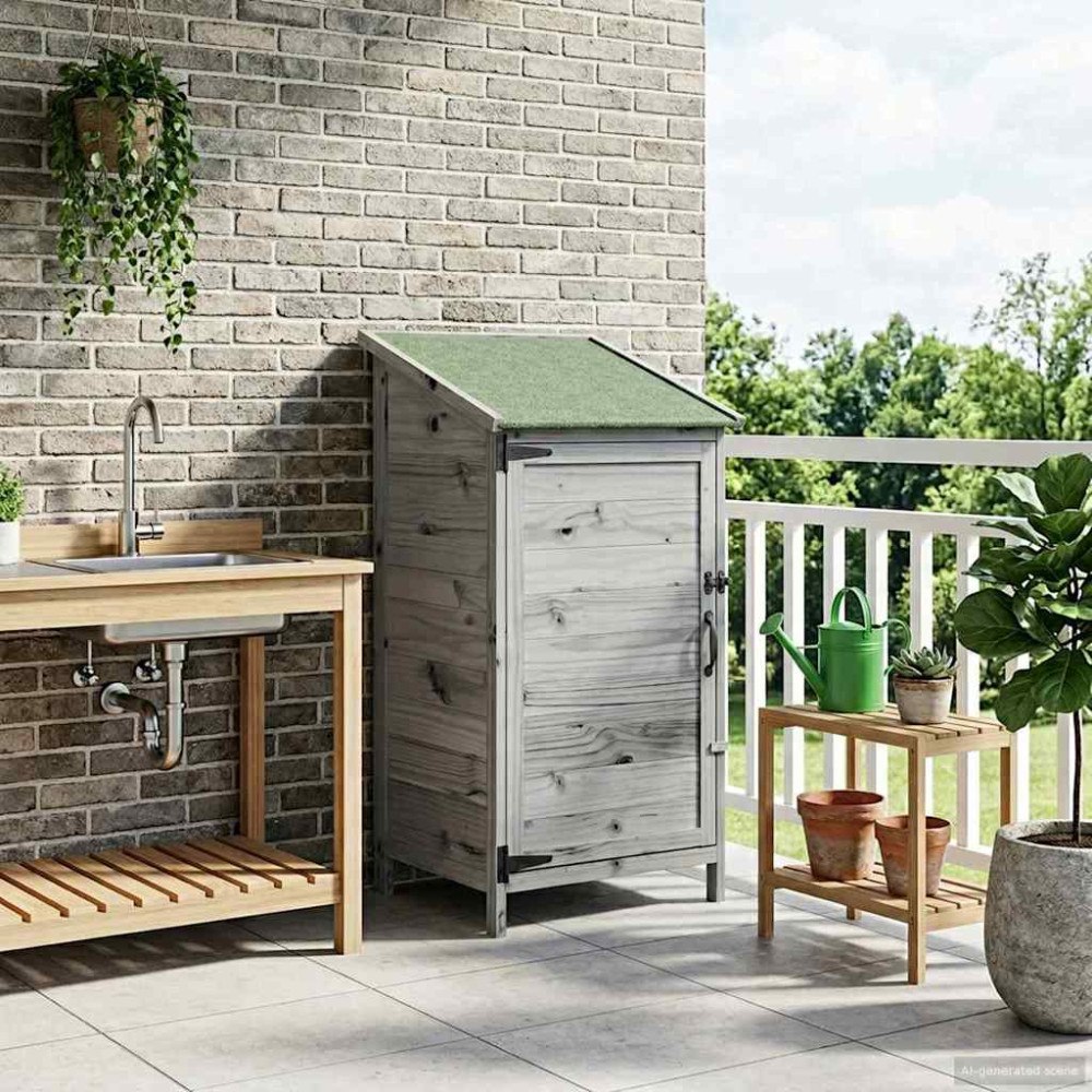 vidaXL Trädgårdshus Grå 59 x 56 x 113,5 cm Konstruerat trä