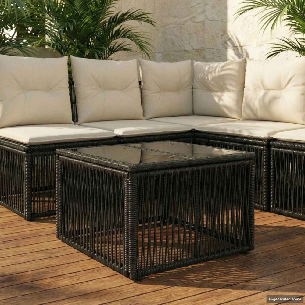vidaXL Trädgårdsbord Svart 55 x 55 x 37 cm PE Rattan och Glas