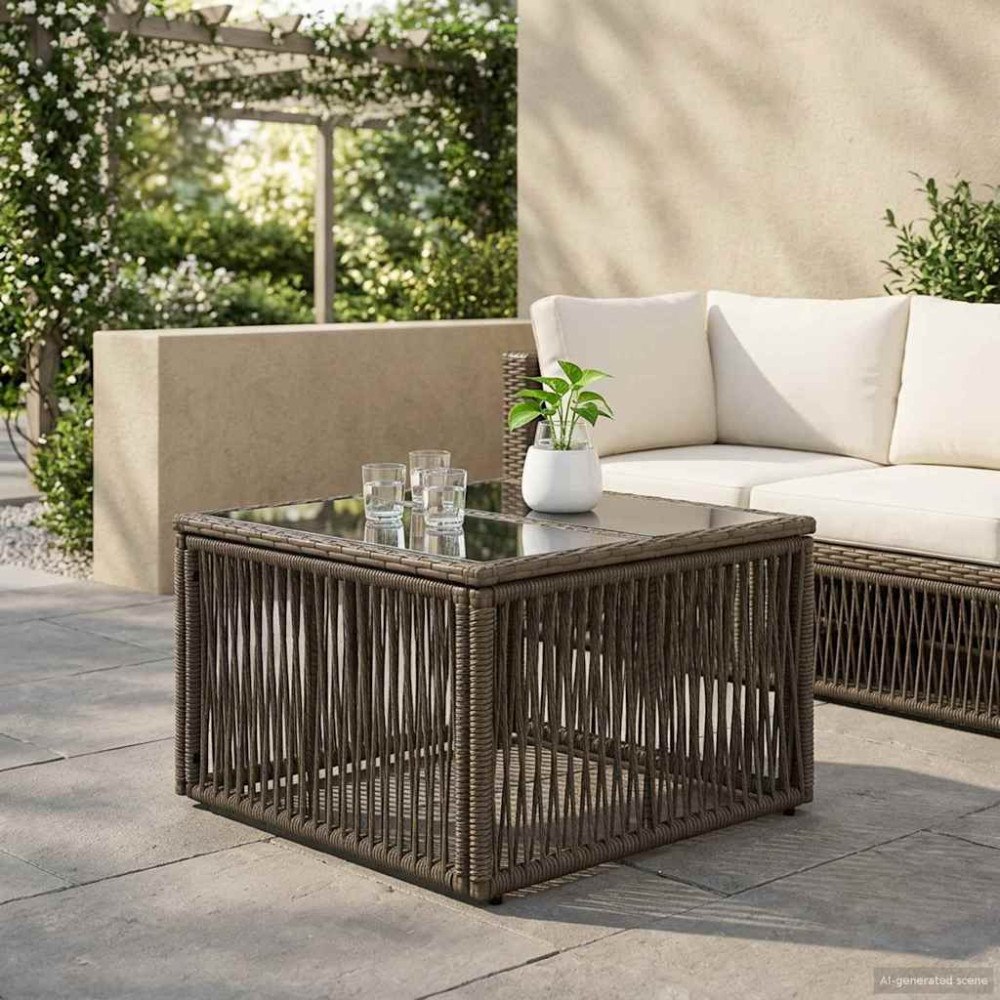 vidaXL Trädgårdsbord Grå och svart 55 x 55 x 37 cm PE Rattan och Glas