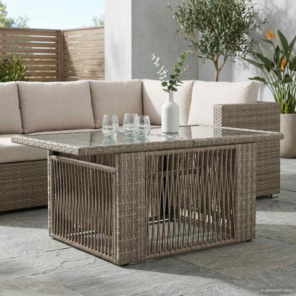 vidaXL Trädgårdsbord Grå 100 x 55 x 37 cm PE Rattan och Glas