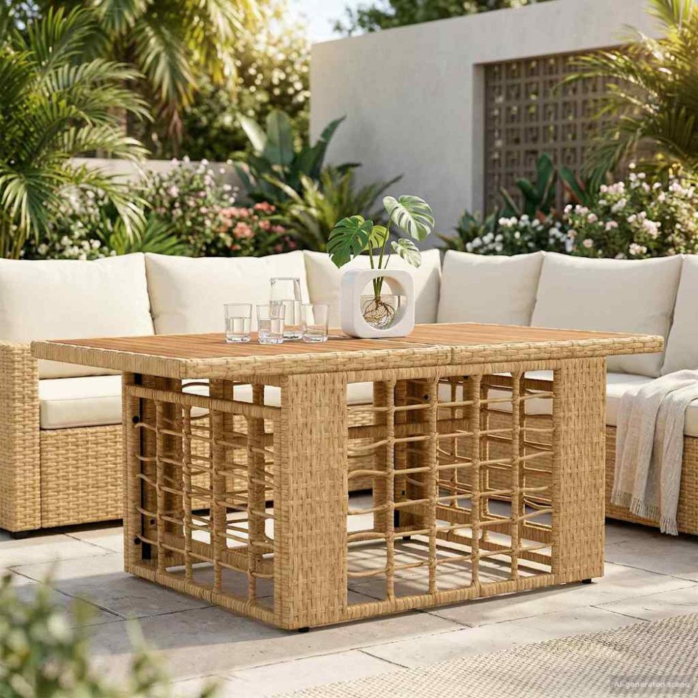 vidaXL Trädgårdsbord Naturlig 100 x 55 x 37 cm PE Rattan och Glas