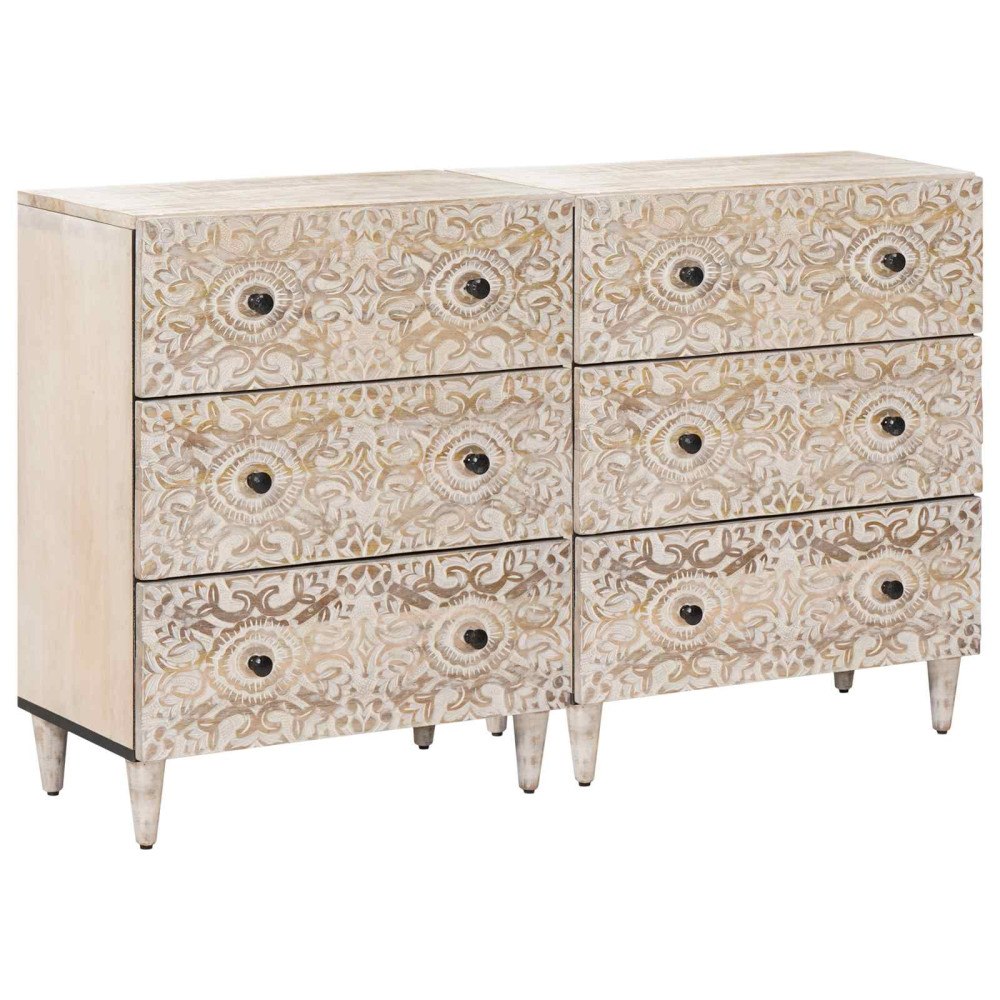 vidaXL Sideboard 2 pcs Vit 60 x 33,5 x 75 cm Massivt mangoträ