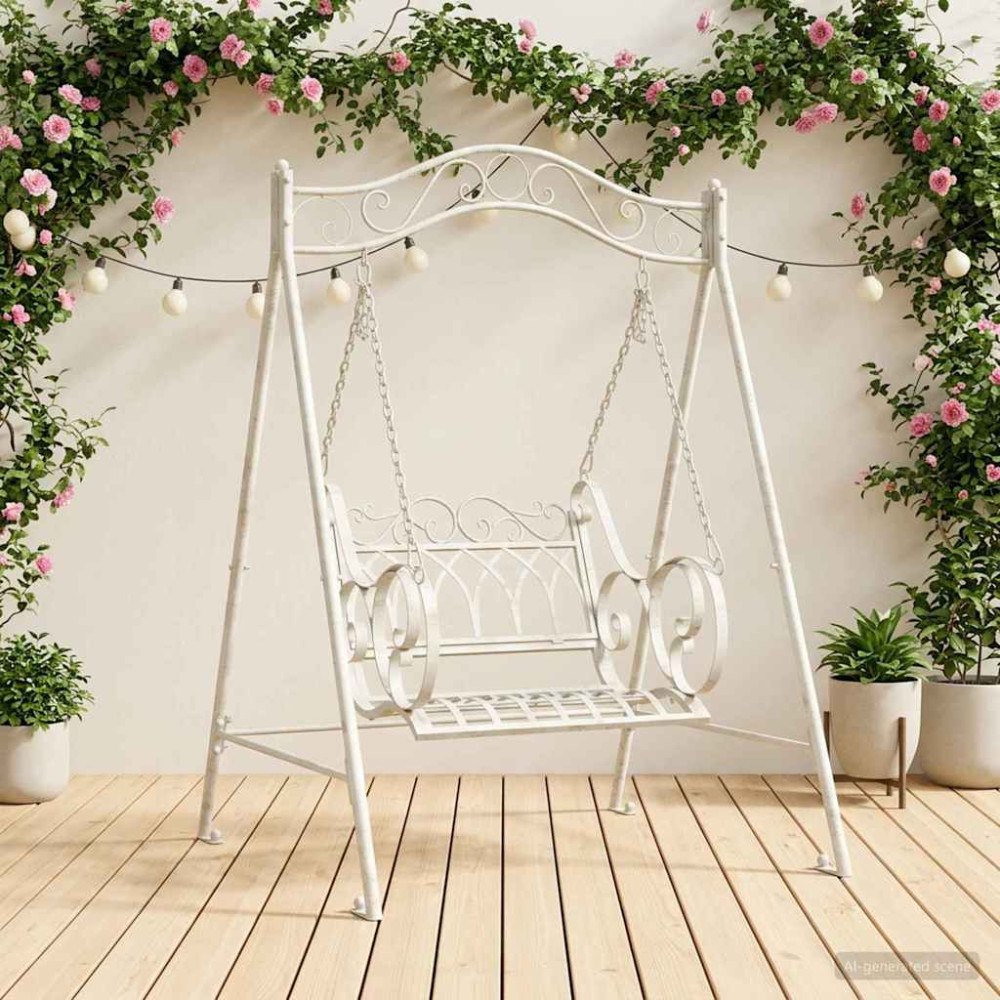 vidaXL Gungbänk Stål 113 x 121,5 x 168 cm Antik vit