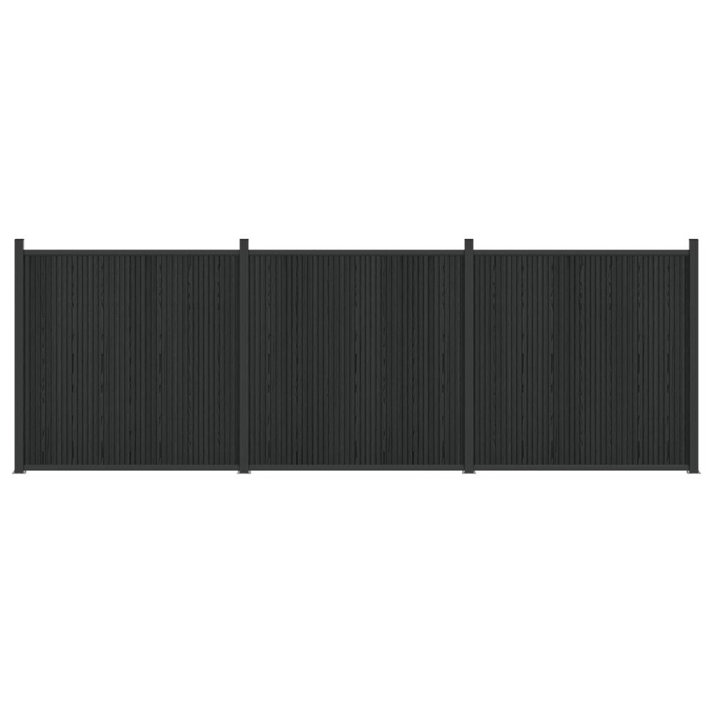 vidaXL Stängselpanel 3 pcs WPC och aluminium Svart