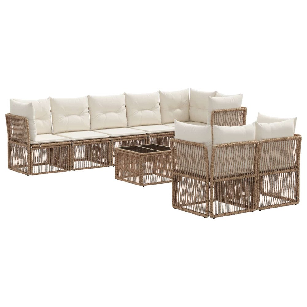 vidaXL Trädgårdsoffset 9 pcs Beige konstrotting