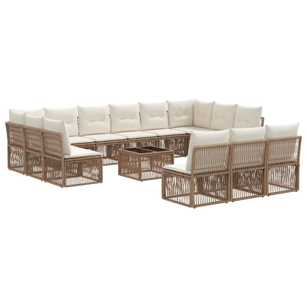 vidaXL Trädgårdsoffset 14 pcs Beige konstrotting