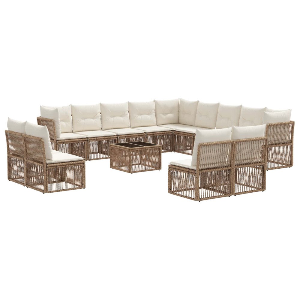 vidaXL Trädgårdsoffset 14 pcs Beige konstrotting