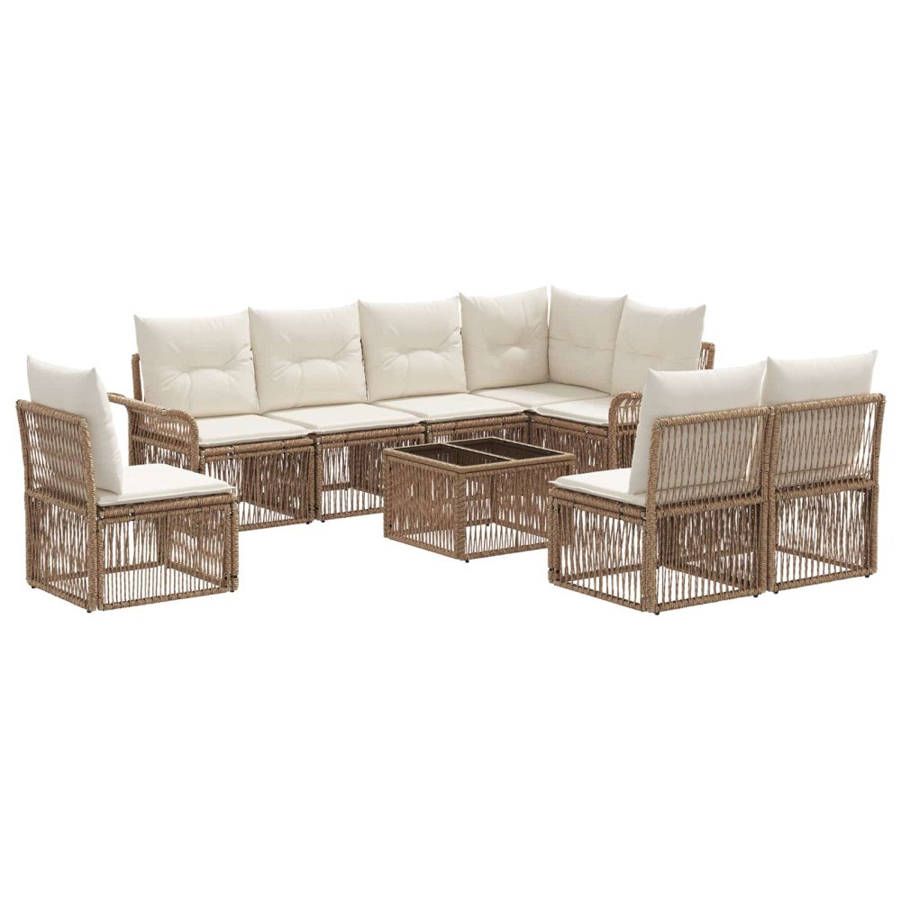 vidaXL Trädgårdsoffset 9 pcs Beige konstrotting