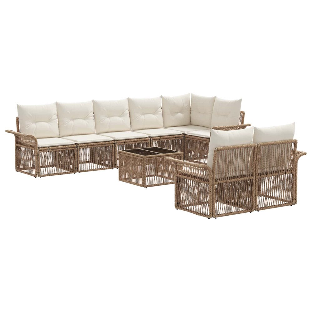 vidaXL Trädgårdsoffset 9 pcs Beige konstrotting