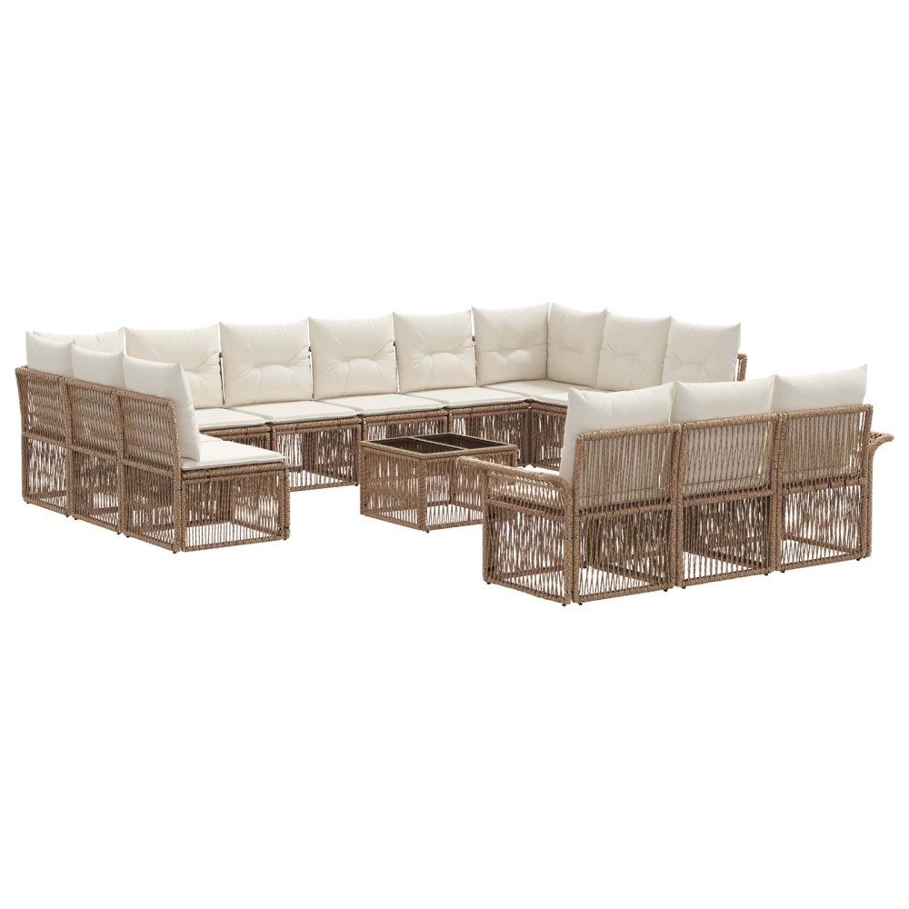 vidaXL Trädgårdsoffset 14 pcs Beige konstrotting