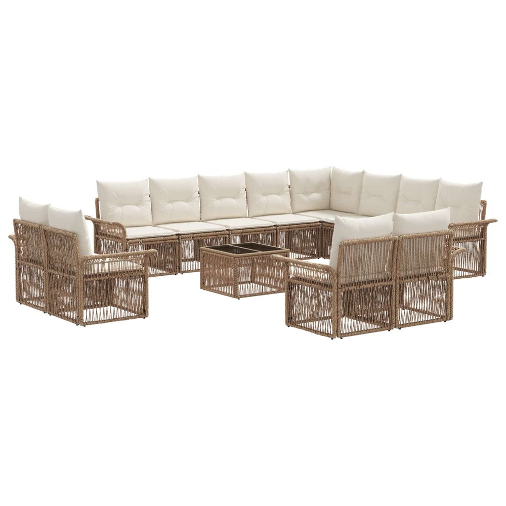 vidaXL Trädgårdsoffset 13 pcs Beige och krämvit konstrotting