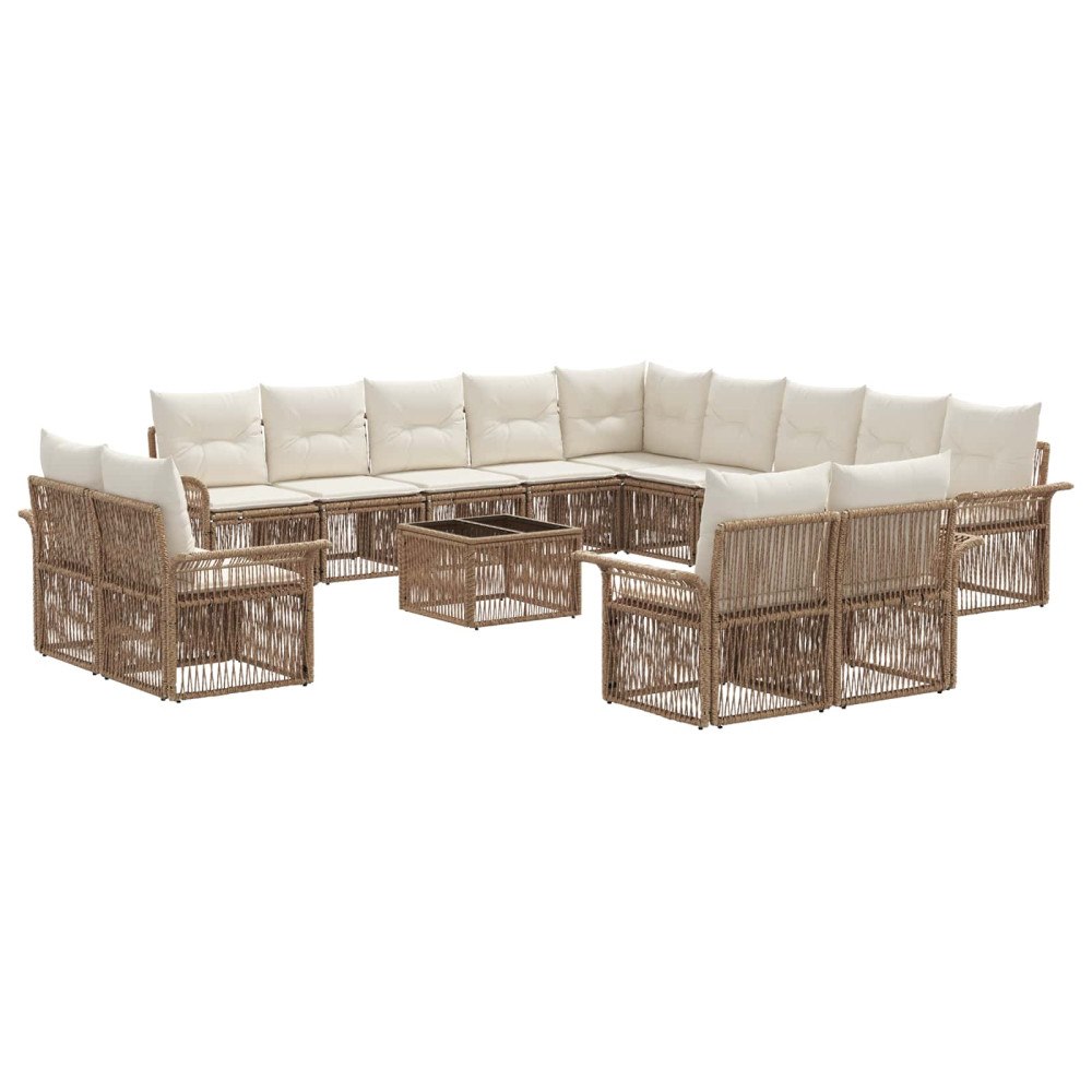 vidaXL Trädgårdsoffset 14 pcs Beige och krämvit konstrotting