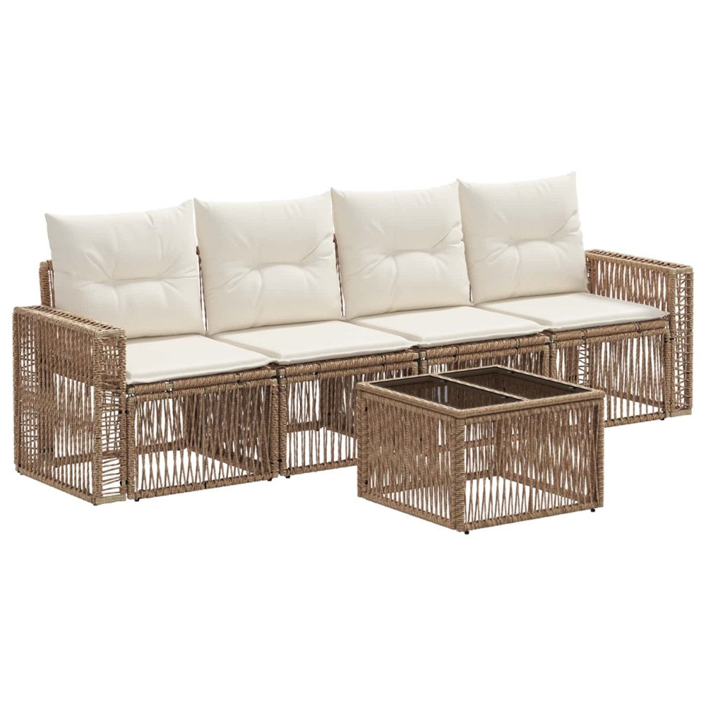 vidaXL Trädgårdsoffset 5 pcs Beige och krämvit konstrotting