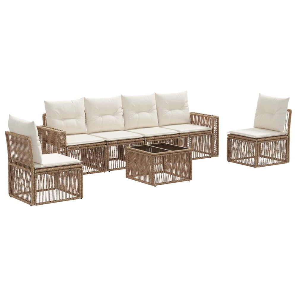 vidaXL Trädgårdsoffset 7 pcs Beige och krämvit konstrotting