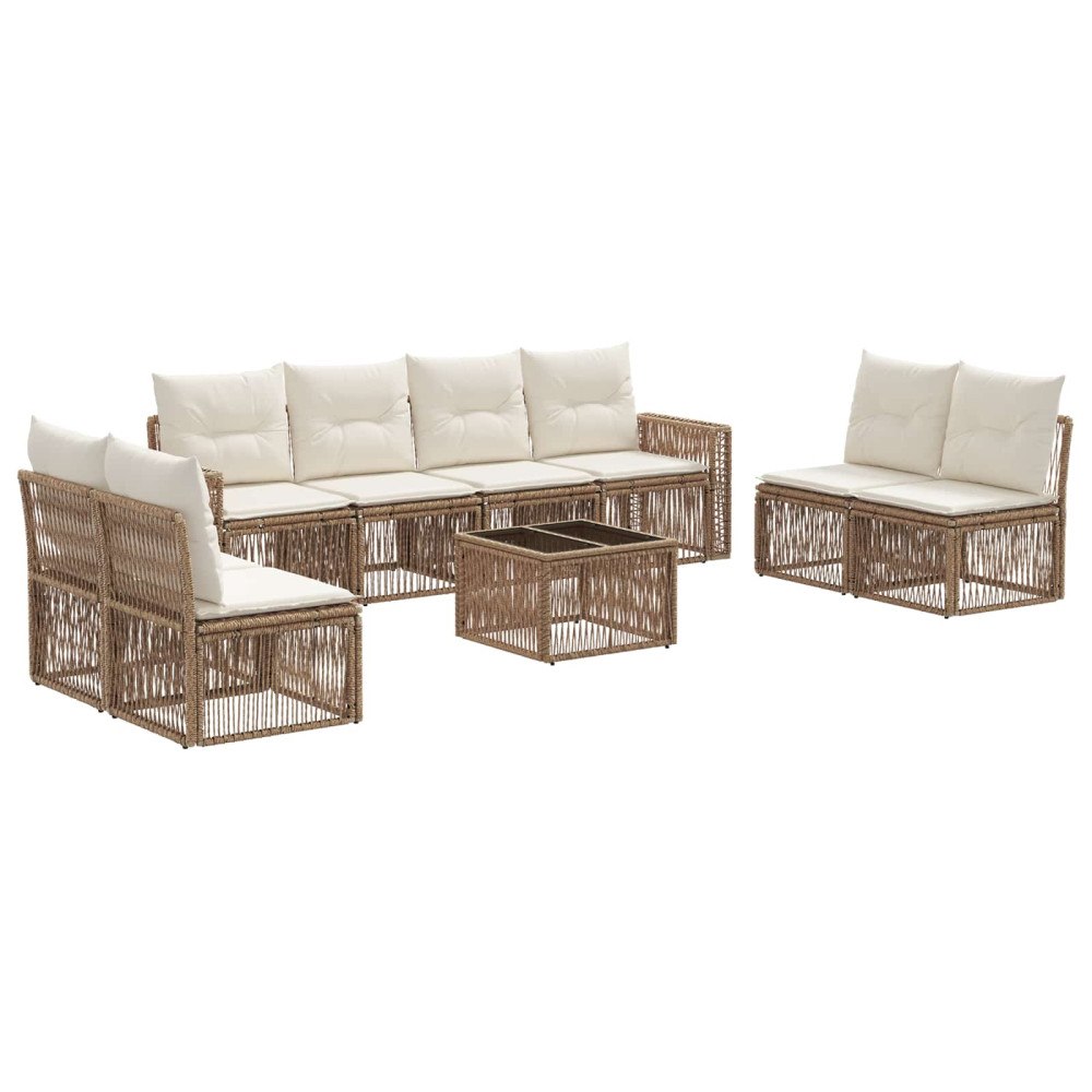 vidaXL Trädgårdsoffset 9 pcs Beige och krämvit konstrotting