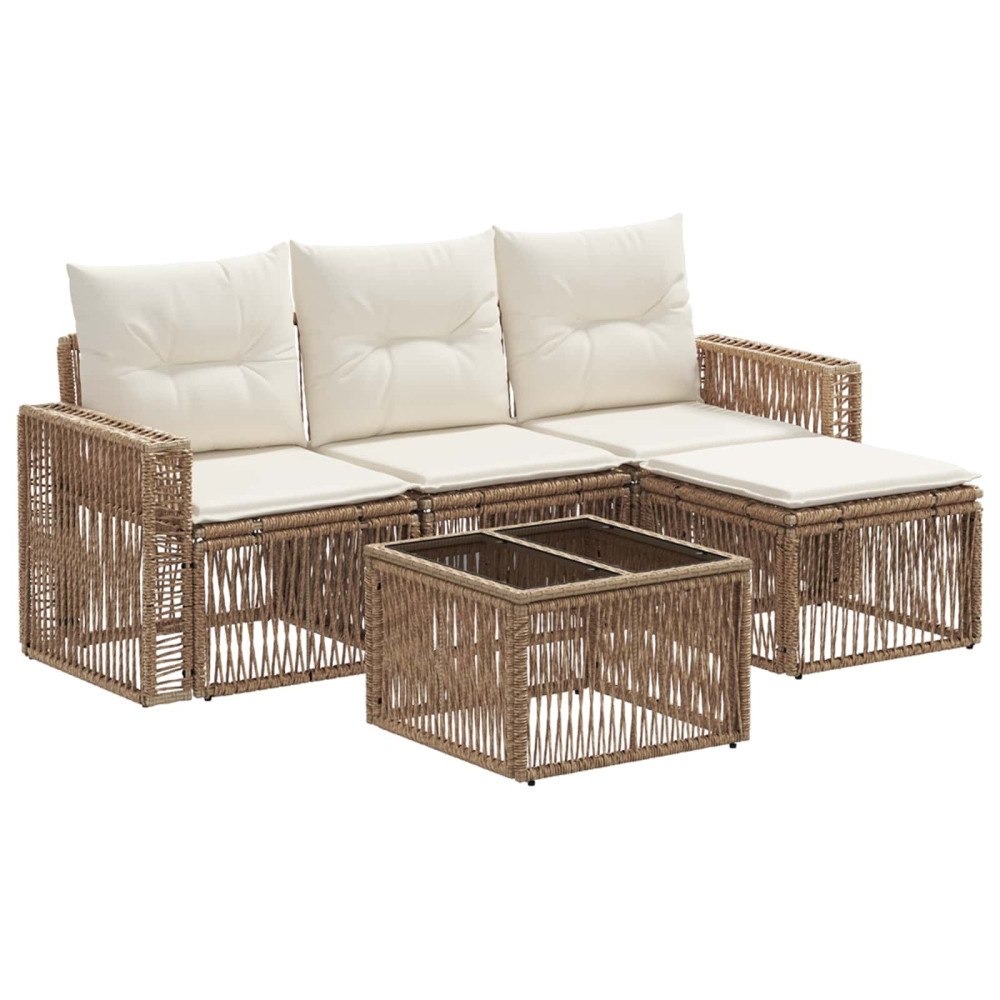 vidaXL Trädgårdsoffset 5 pcs Beige och krämvit konstrotting