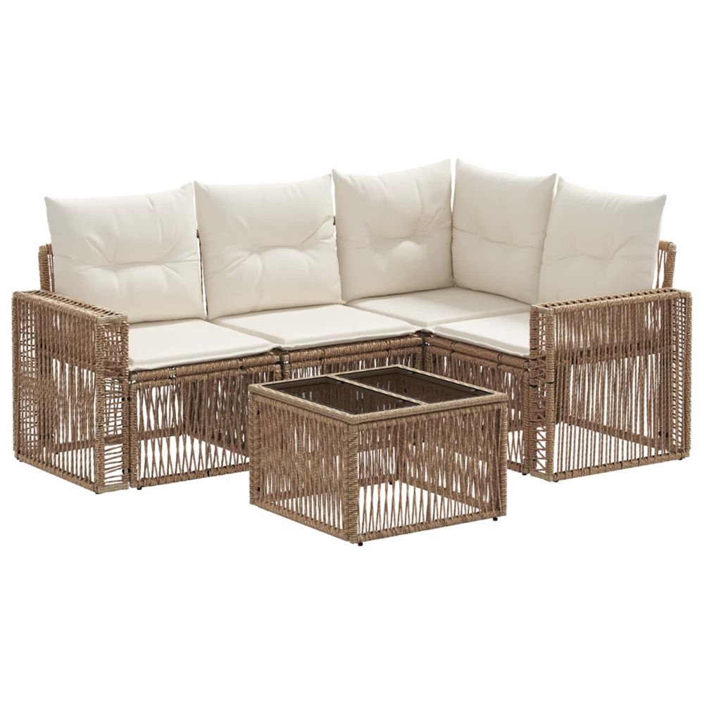 vidaXL Trädgårdsoffset 5 pcs Beige och krämvit konstrotting