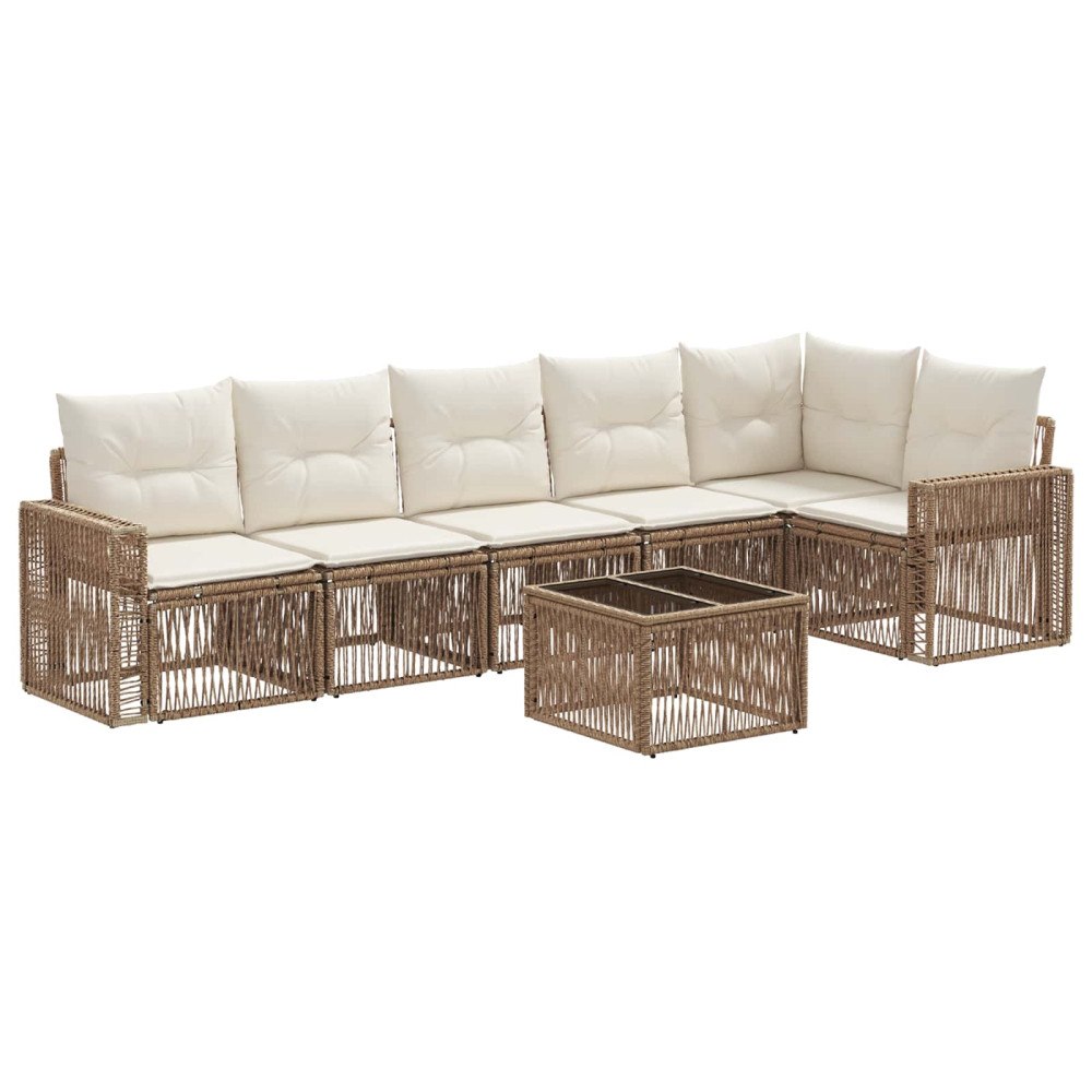 vidaXL Trädgårdsoffset 7 pcs Beige och krämvit konstrotting
