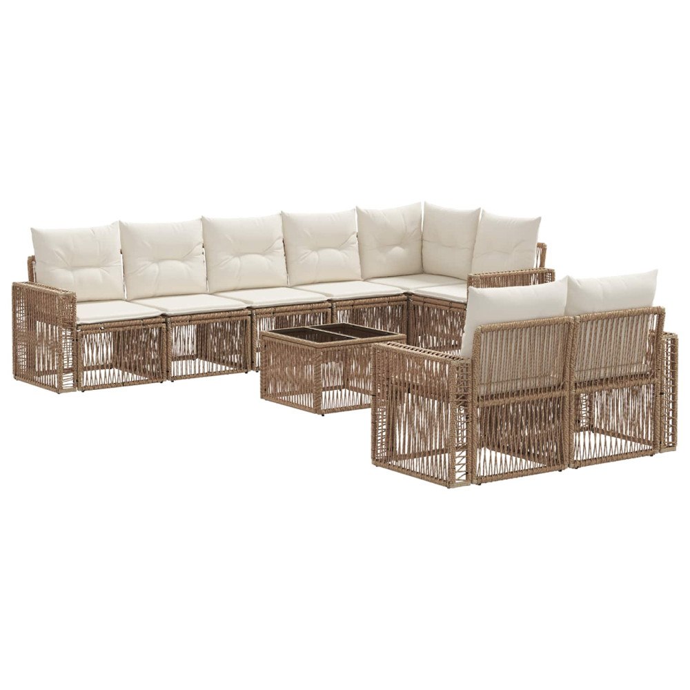 vidaXL Trädgårdsoffset 9 pcs Beige och krämvit konstrotting