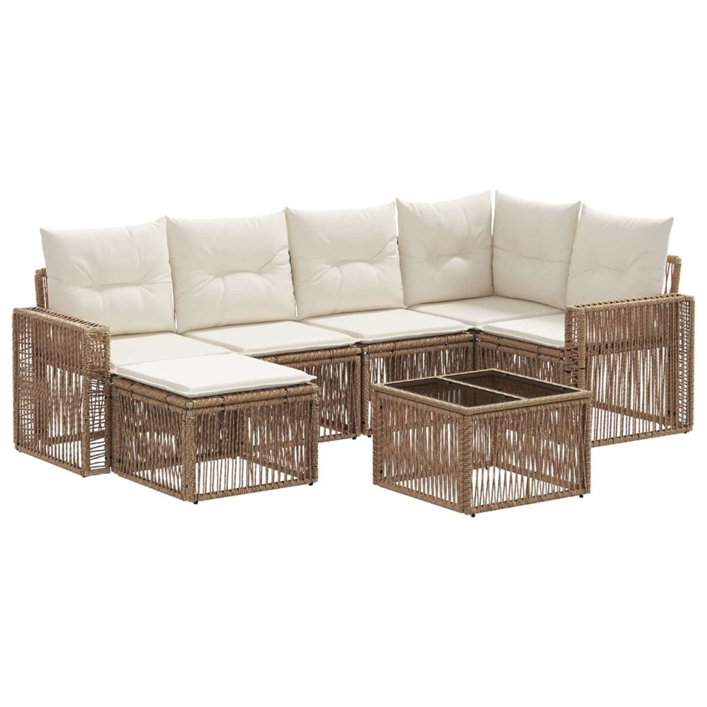 vidaXL Trädgårdsoffset 7 pcs Beige och krämvit konstrotting