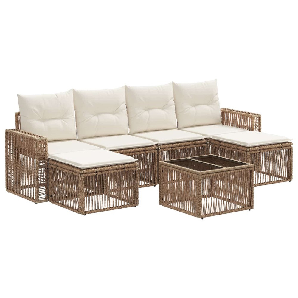 vidaXL Trädgårdsoffset 7 pcs Beige och krämvit konstrotting