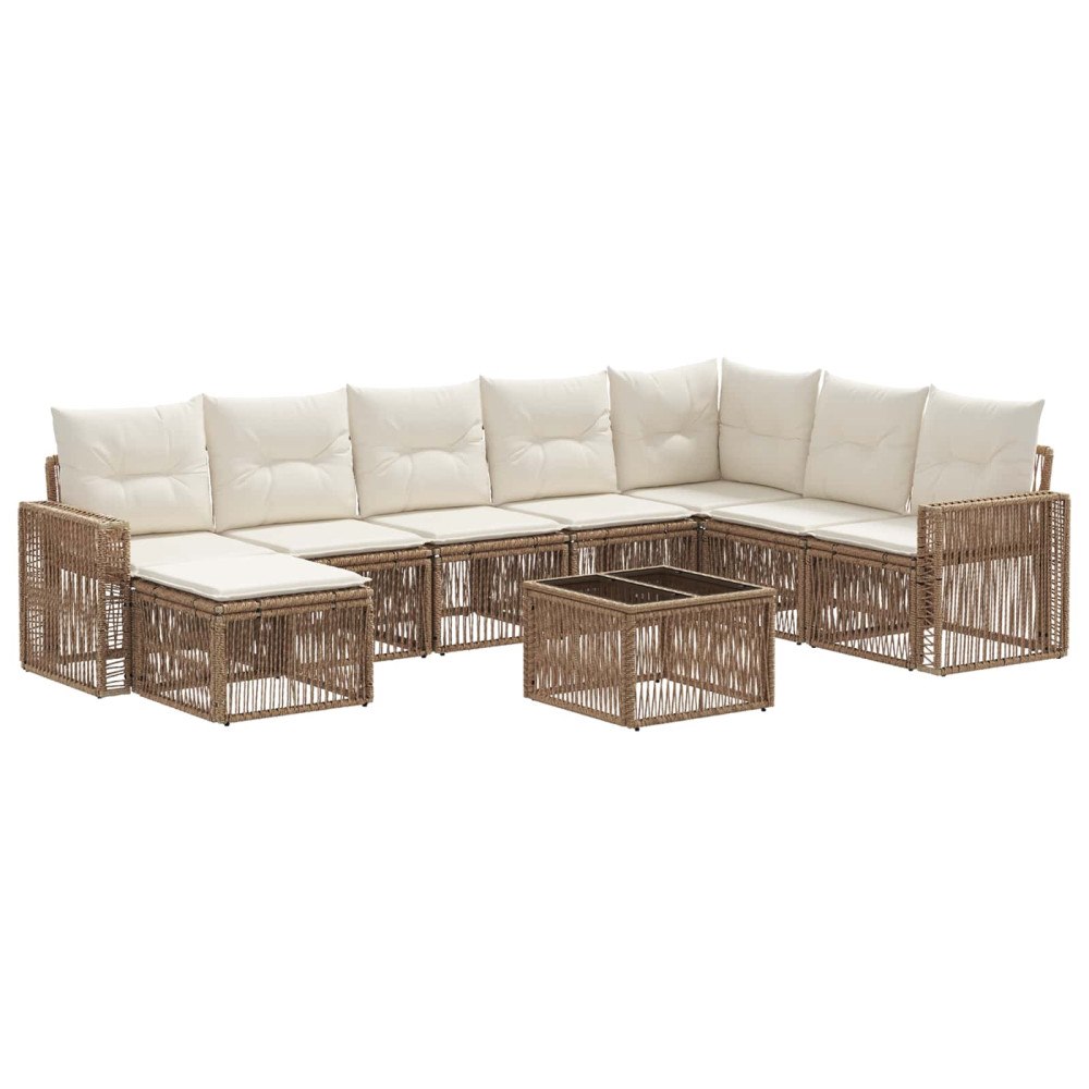 vidaXL Trädgårdsoffset 9 pcs Beige och krämvit konstrotting