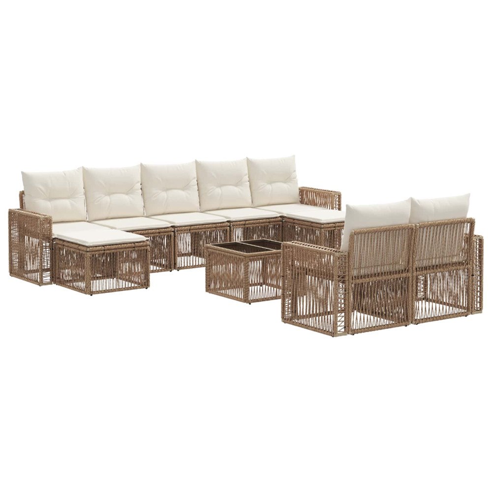vidaXL Trädgårdsoffset 10 pcs Beige och krämvit konstrotting