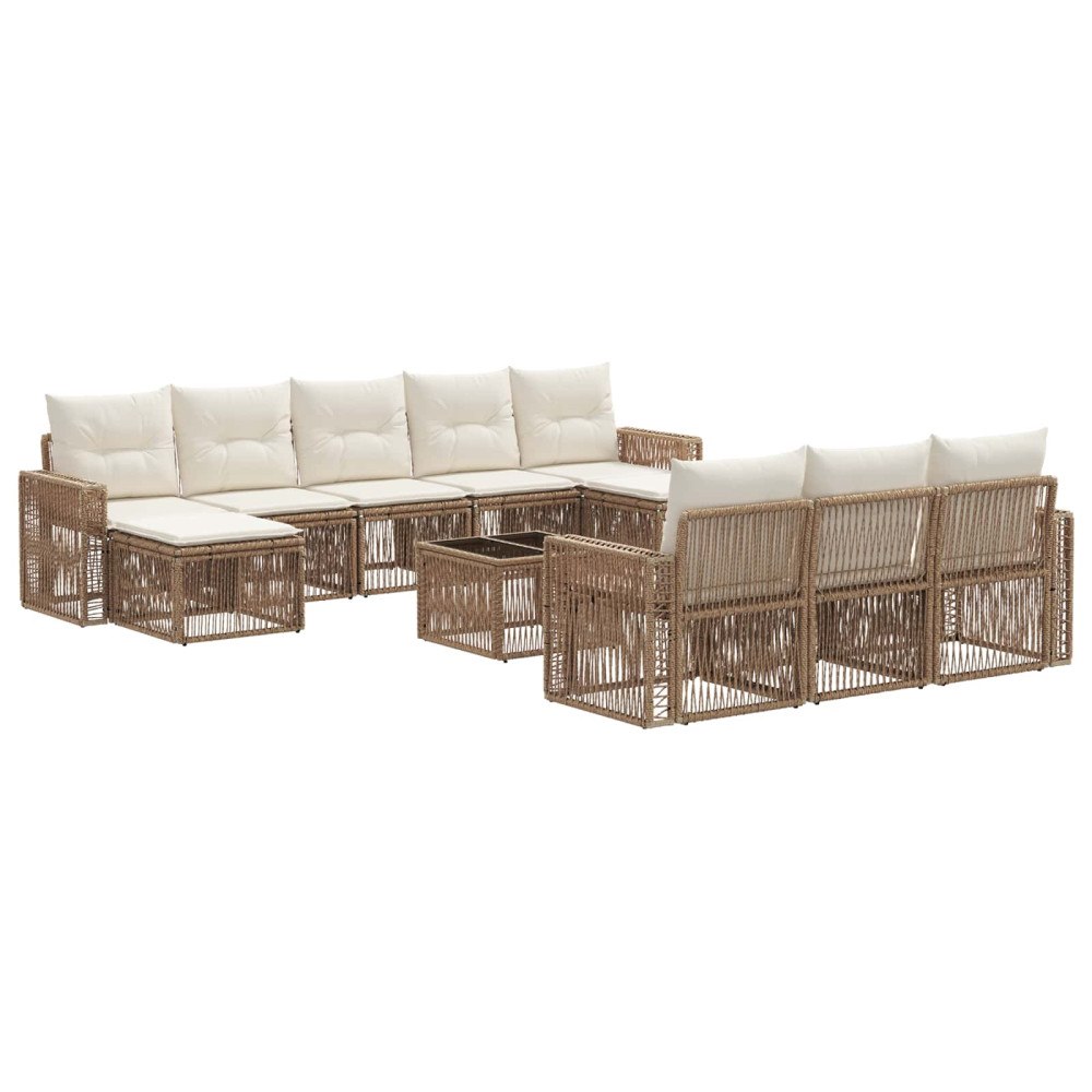 vidaXL Trädgårdsoffset 11 pcs Beige och krämvit konstrotting