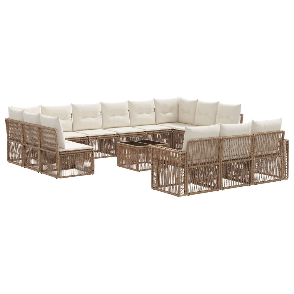 vidaXL Trädgårdsoffset 14 pcs Beige och krämvit konstrotting
