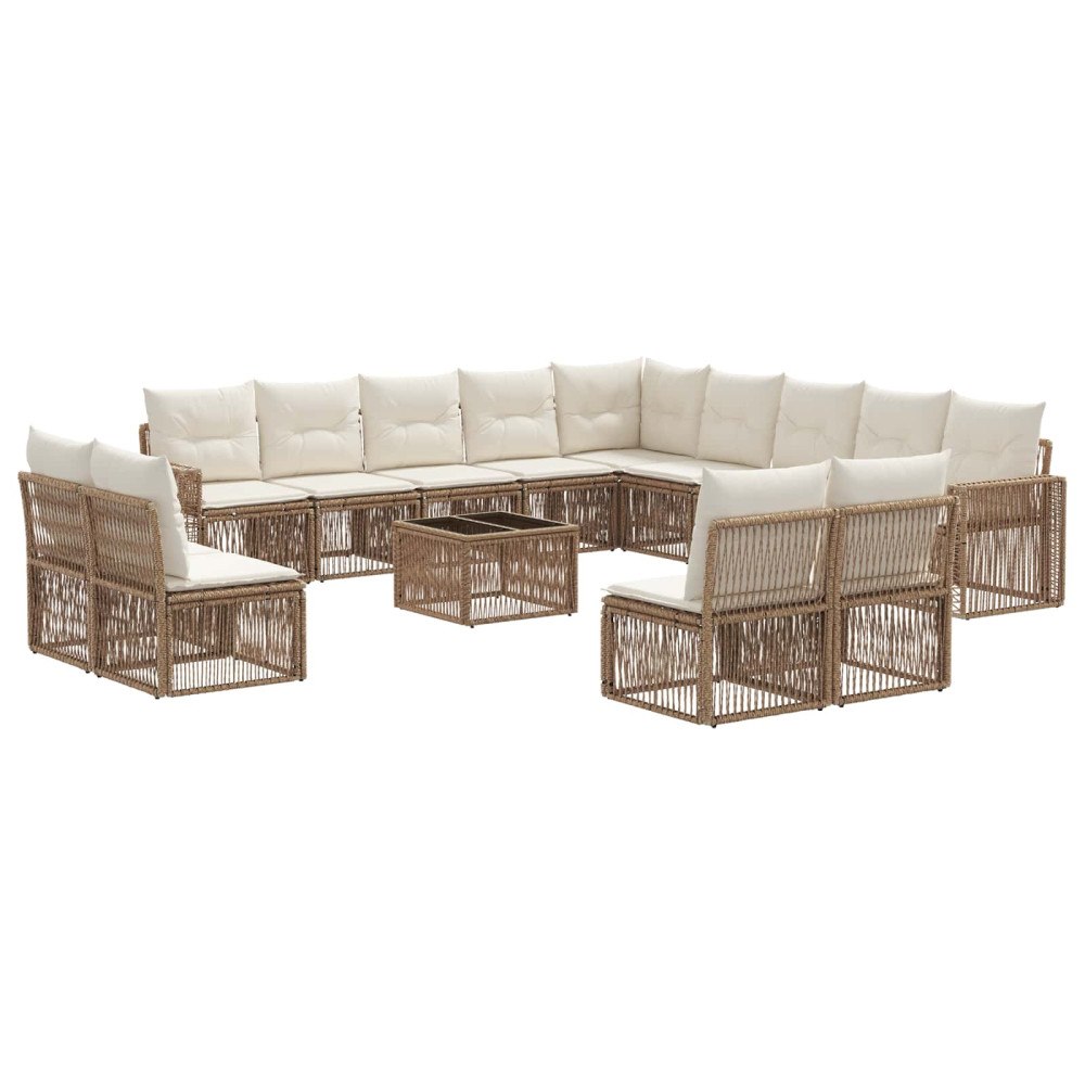 vidaXL Trädgårdsoffset 14 pcs Beige och krämvit konstrotting