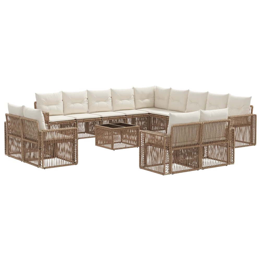 vidaXL Trädgårdsoffset 14 pcs Beige och krämvit konstrotting