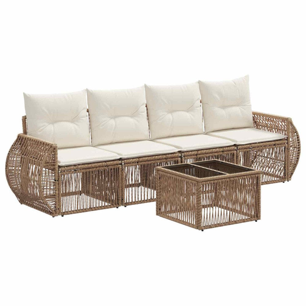 vidaXL Trädgårdsoffset 5 pcs Beige och krämvit konstrotting