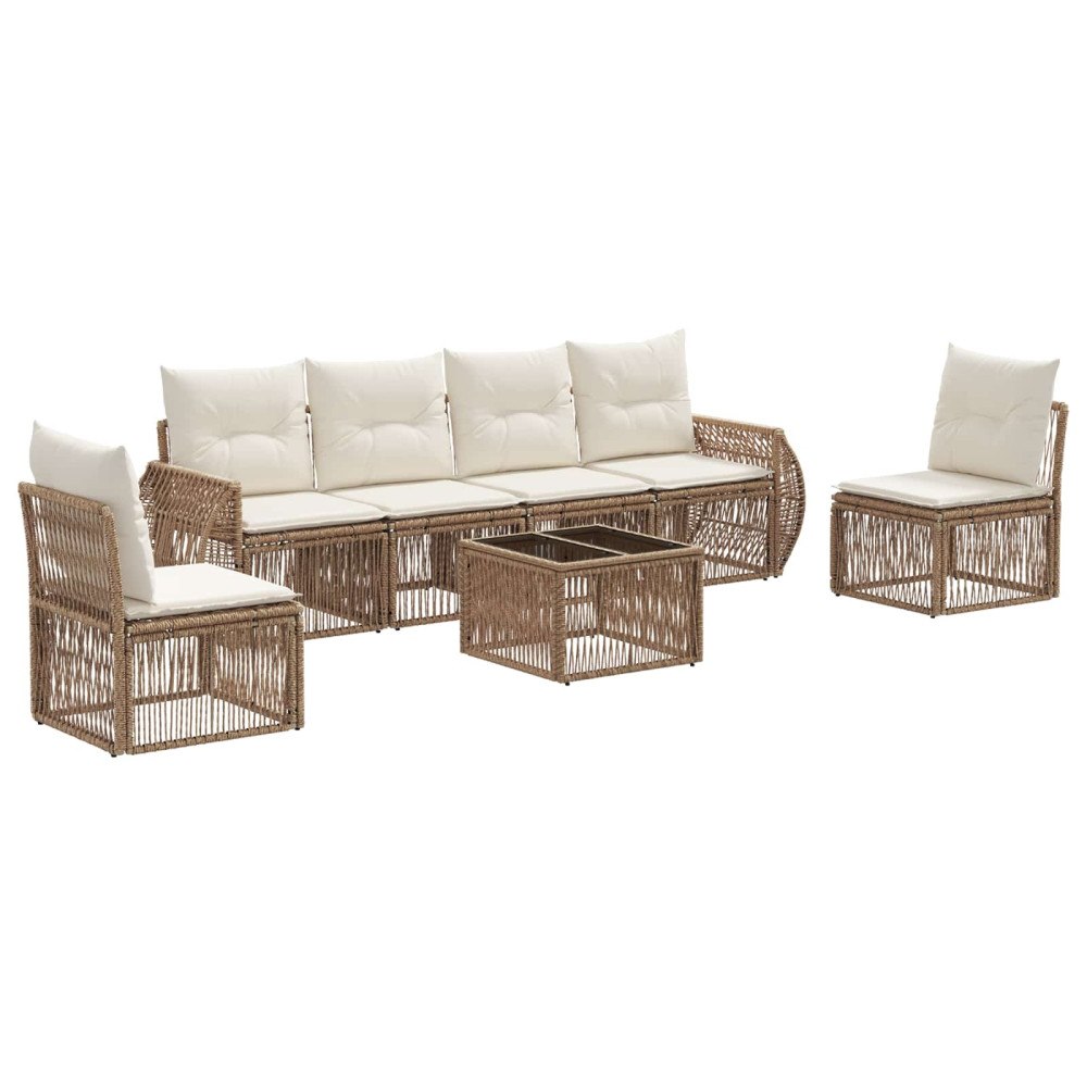 vidaXL Trädgårdsoffset 7 pcs Beige och krämvit konstrotting