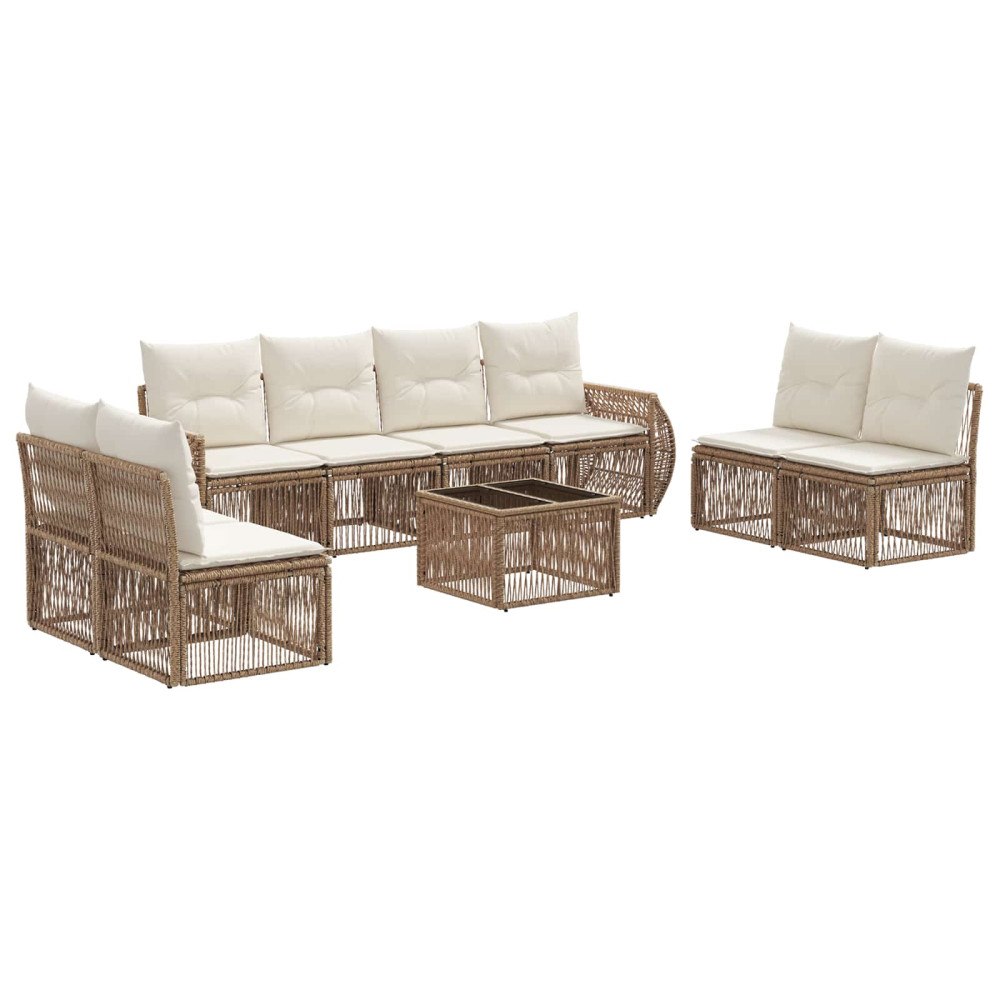 vidaXL Trädgårdsoffset 9 pcs Beige och krämvit konstrotting