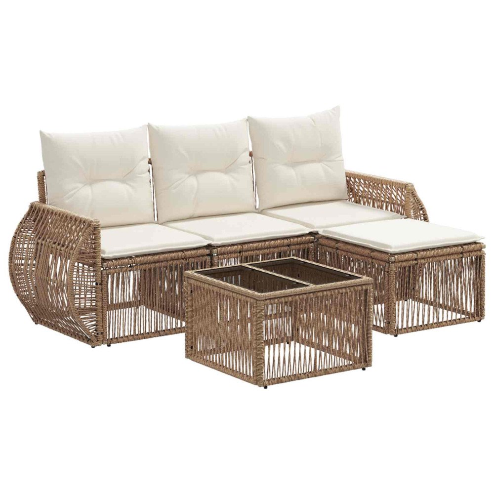 vidaXL Trädgårdsoffset 5 pcs Beige och krämvit konstrotting