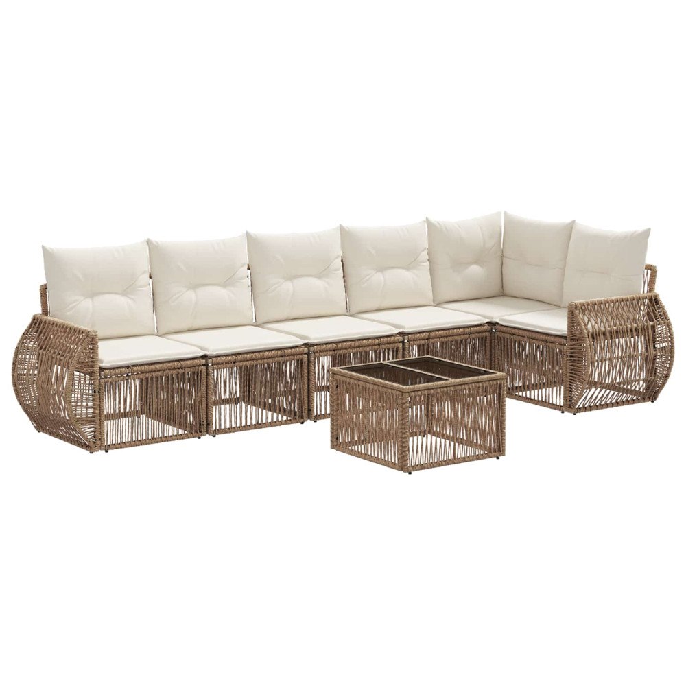 vidaXL Trädgårdsoffset 7 pcs Beige och krämvit konstrotting