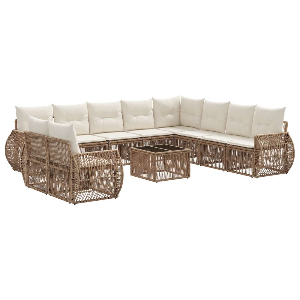 vidaXL Trädgårdsoffset 11 pcs Beige och krämvit konstrotting