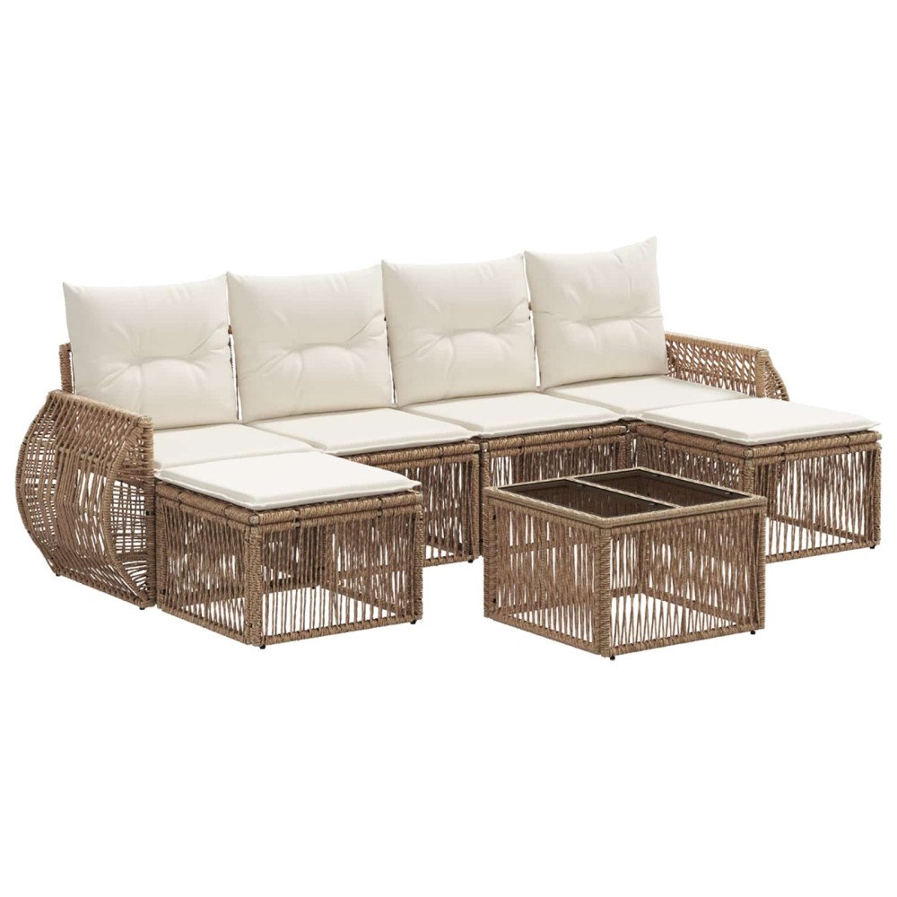 vidaXL Trädgårdsoffset 7 pcs Beige och krämvit konstrotting