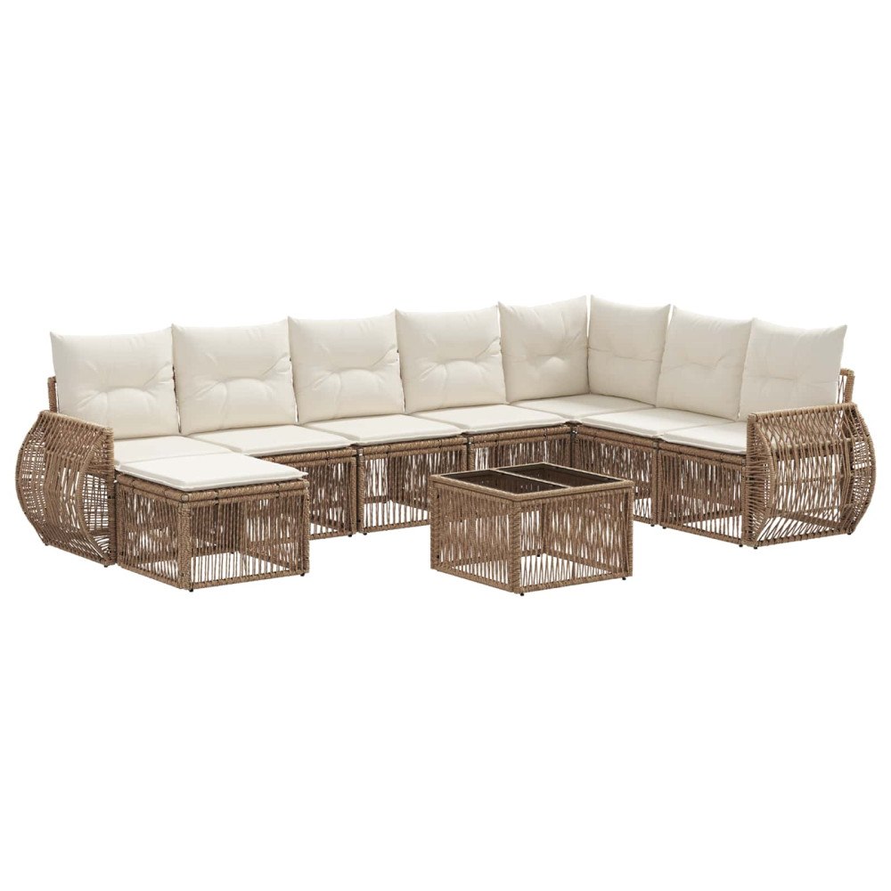 vidaXL Trädgårdsoffset 9 pcs Beige och krämvit konstrotting