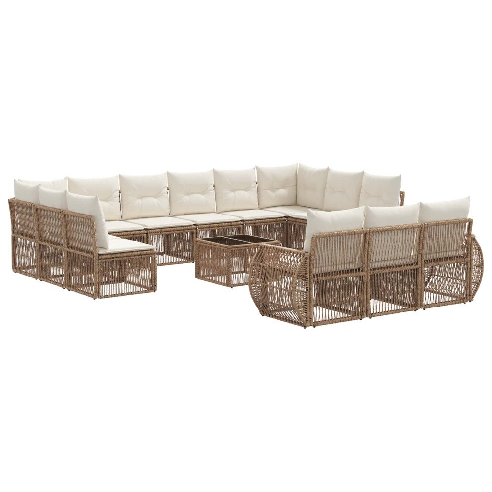 vidaXL Trädgårdsoffset 14 pcs Beige och krämvit konstrotting